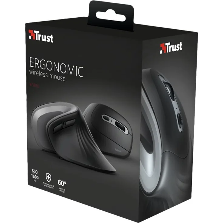 Trust Verro Ergonomische Funkmaus Kabellose Vertikale Maus (Vertikaler Winkel von 60°, 800-1600 DPI, 6 Tasten, PC und Laptop) schwarz – Bild 5