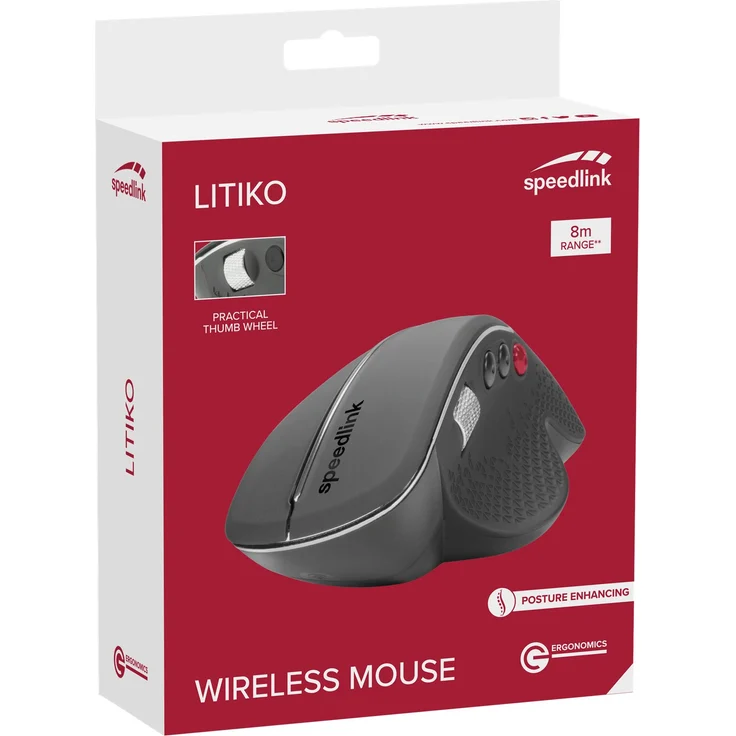 Speedlink LITIKO Ergonomic Mouse - Kabellose PC-Maus - Praktisches Daumenscrollrad - Haltungsverbessernde Form - Treiberlose Installation, schwarz – Bild 2