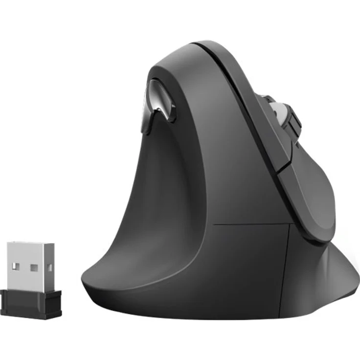 Hama kabellose Maus für Linkshänder ergonomisch EMW-500L (Wireless Funkmaus vertikal, links, 6-Tasten-Maus ohne Kabel mit optischem Sensor 1000-1400-1800 dpi), schwarz – Bild 2