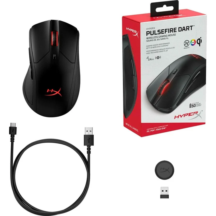 HyperX HX-MC006B Pulsefire Dart - Kabellose RGB Gaming Maus, Softwaregesteuerte Anpassung, 6 Programmierbare Knöpfe, Qi-Charging Batterie bis zu 50 Stunden - PC, PS4, Xbox One kompatibel – Bild 8
