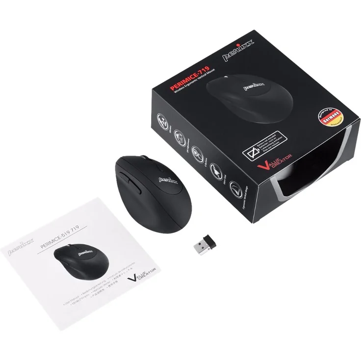 Perixx USB-Maus Optisch Perimice-719 Ergonomisch Schwarz (11522) – Bild 6