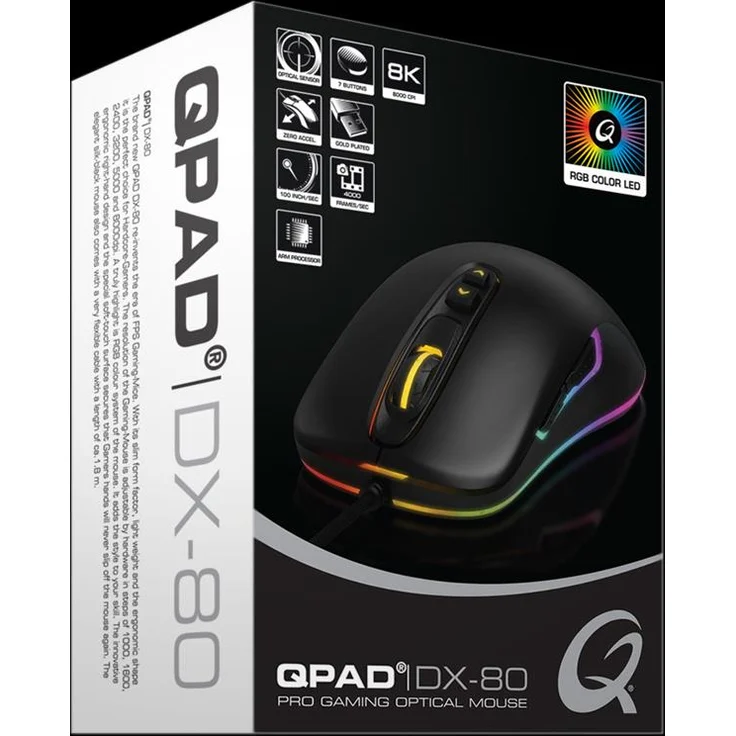QPAD DX-80 Pro Gaming Maus, Optical Mouse, bis zu 8.000 DPI, LED Beleuchtung, Schwarz – Bild 3