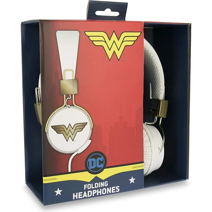 OTL Technologies TWEEN Kinder Kopfhörer Wonder Woman (faltbar, gepolsterte Bügel, buntes DC Design, für Jungen und Mädchen) Weiß-Gold – Bild 3