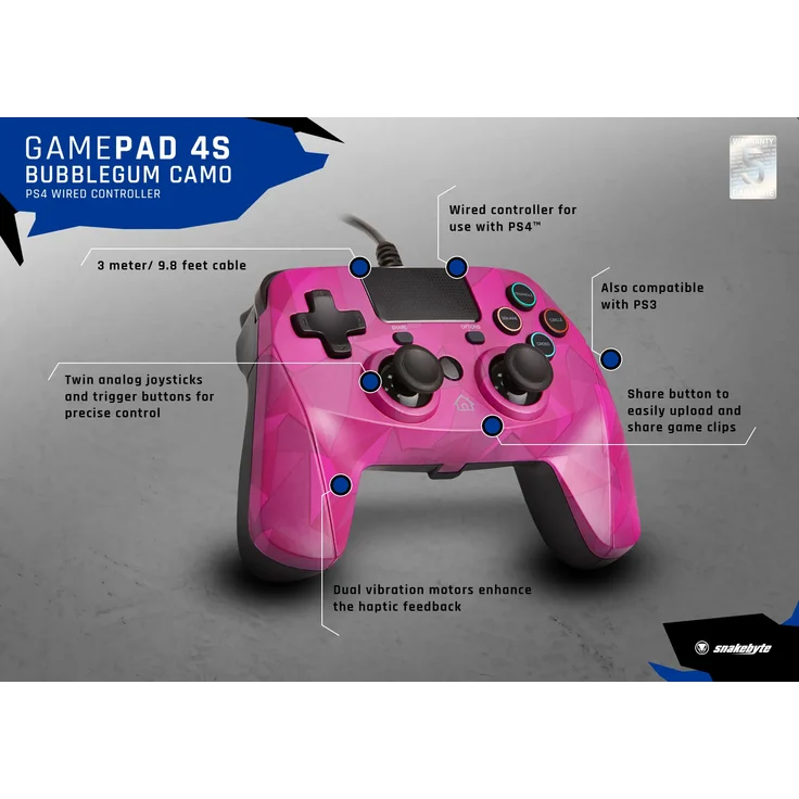 Snakebyte Game:Pad 4 S Bubblegum Camo Pink, Schwarz (SB913471) (PS4) – Bild 5