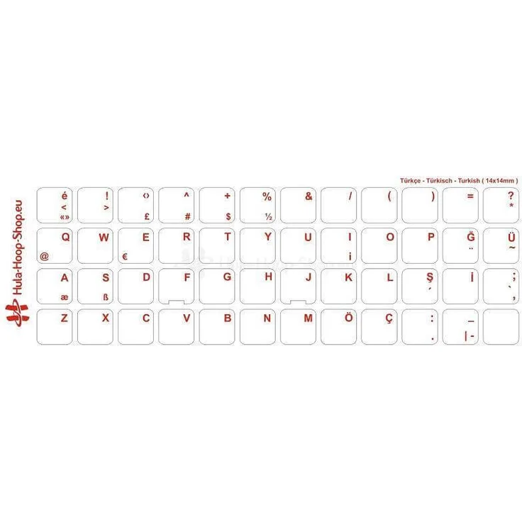 Türkische Tastaturaufkleber transparent, 14x14mm, Rot