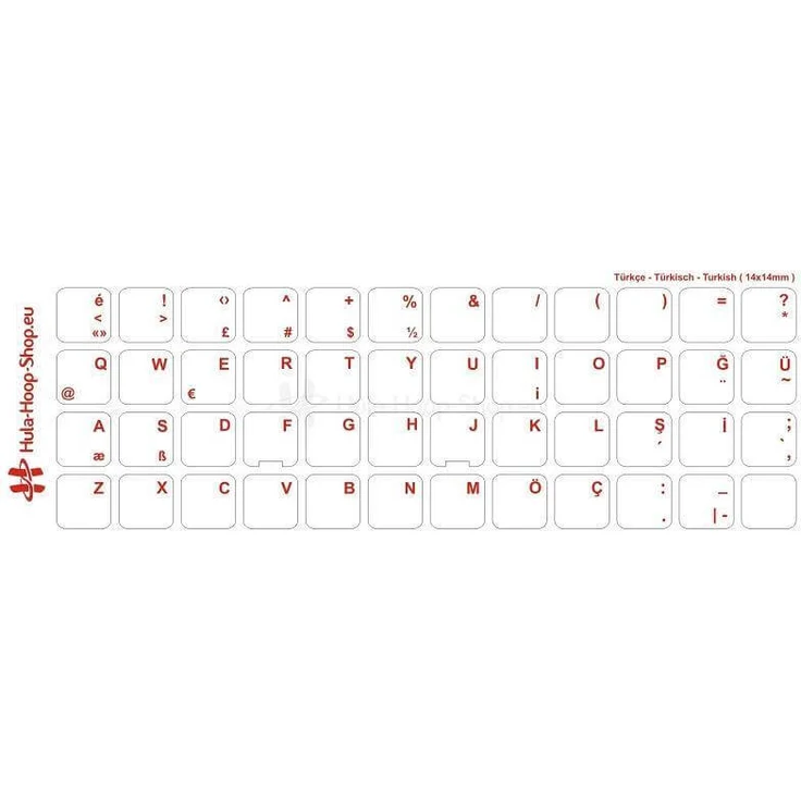 Türkische Tastaturaufkleber transparent, 14x14mm, Rot – Bild 1