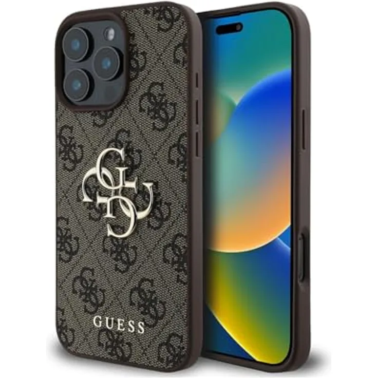 CG MOBILE Guess Hülle Kompatible mit iPhone 16 Pro Max Back-Cover hul - 4G PU Big Logo - Braun (iPhone 16 Pro) - Hartschalenkoffer aus TPU/PC/Kunstleder