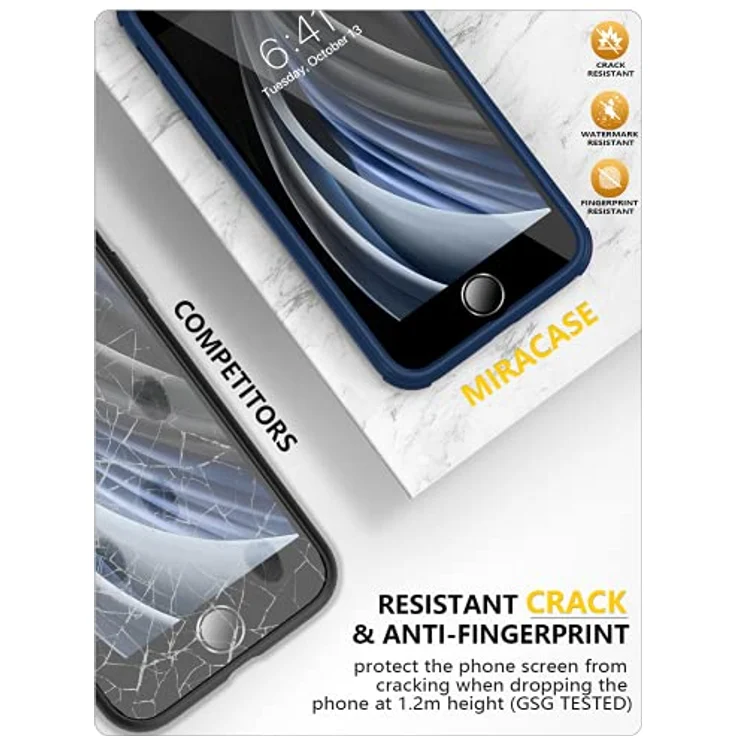 Miracase 360 Grad Hülle kompatibel mit iPhone SE 2022/SE 2020/iPhone 8, Ganzkörper Schutzhülle mit integriertem Glas Displayschutz, stoßfest, Blau – Bild 4