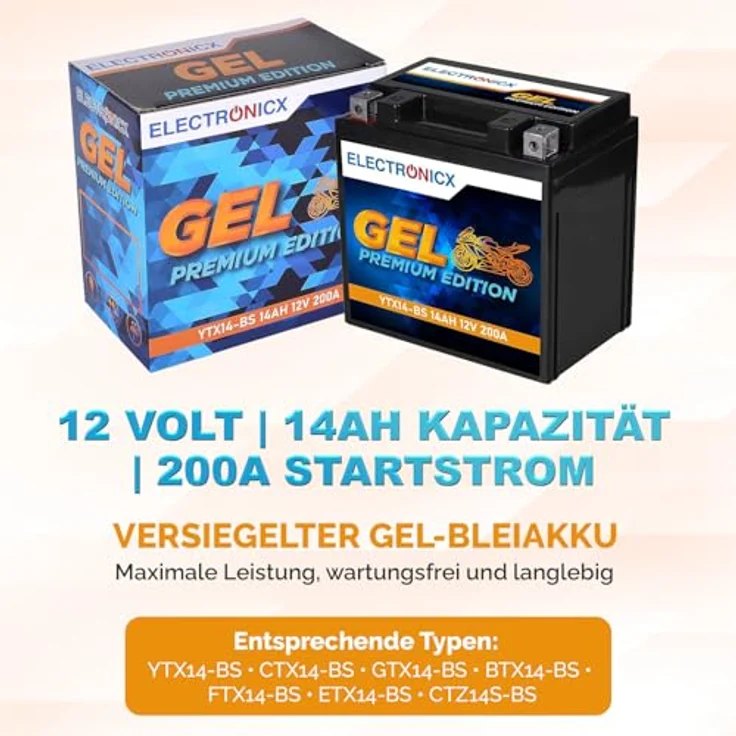 Electronicx Extreme Edition GEL Motorradbatterie 14Ah 12V - wartungsfrei, tiefentladungsfest, auslaufsicher für Motorrad, Roller und Quad – Bild 5
