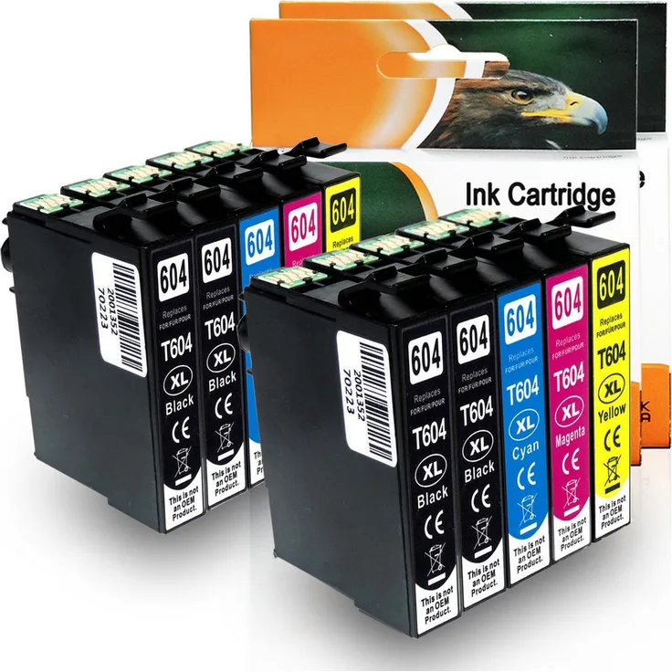 D&C D&C 604XL Tinten 10er-Set, kompatible Tintenpatronen für Epson WorkForce WF-2930 DWF, 4x Schwarz und 6x Farbe (Cyan, Magenta, Gelb)
