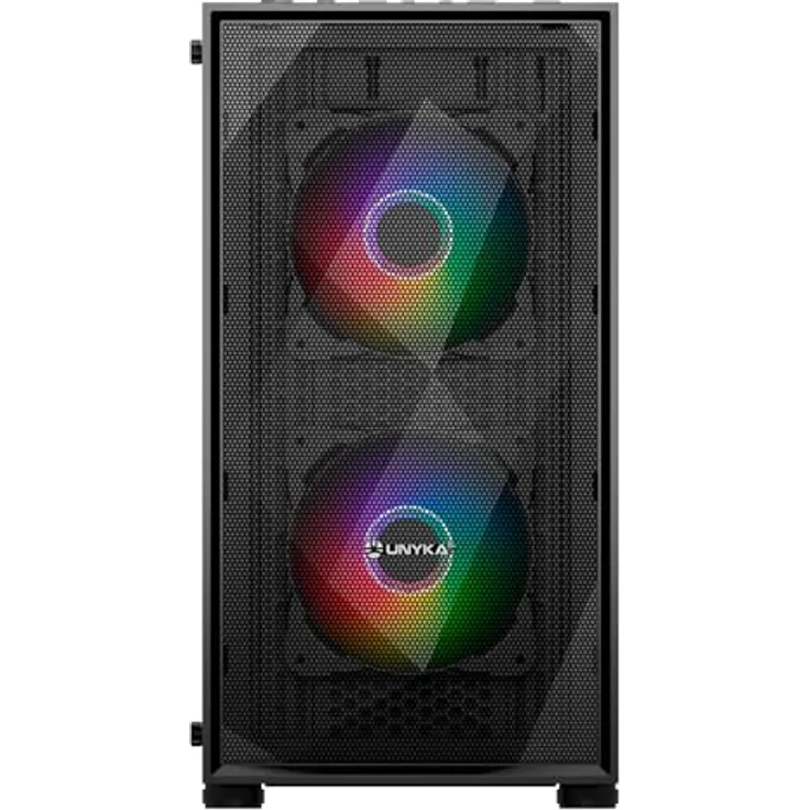 Unykach Mir B200 Cristal Templado, PC-Gehäuse mit gehärtetem Glas, 3 ARGB-Lüftern, USB 3.2, schwarz – Bild 2