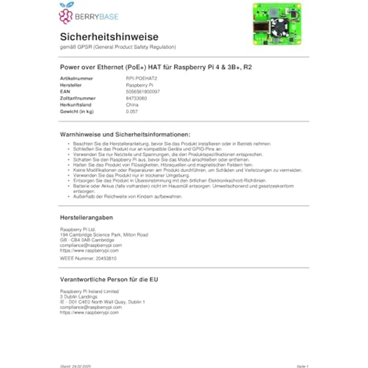 Raspberry Pi Power over Ethernet (PoE+) HAT für Raspberry Pi 4 & 3B+, R2, offizielles Erweiterungsboard zur Stromversorgung über Ethernet-Kabel – Bild 6