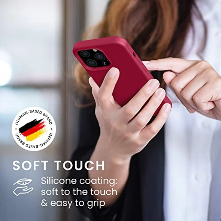 kwmobile iPhone 13 Pro Hülle, Silikon Case in Sweet Cherry, kabelloses Laden, rutschfest und elastisch – Bild 4