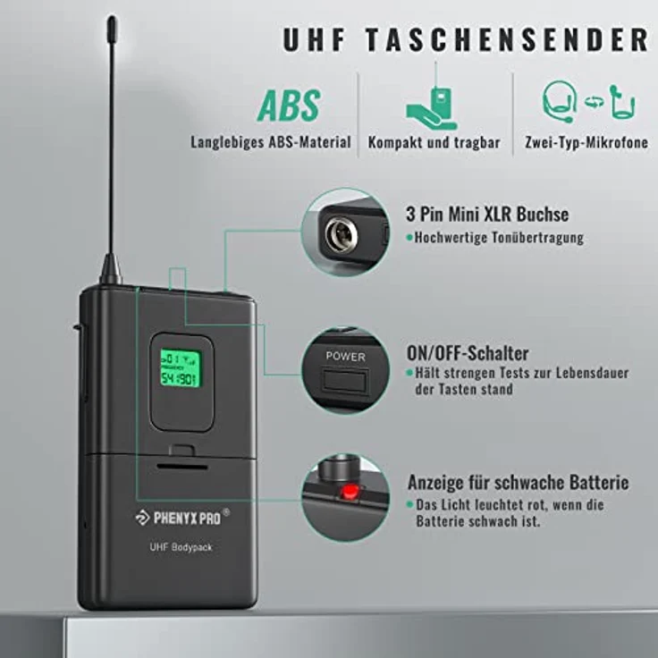Phenyx Pro PTU-5000-2H2B, 4-Kanal UHF Funkmikrofon-System mit stabiler Signalübertragung und flexibler Anwendung, inkl. 2 Hand- und 2 Ansteckmikrofone – Bild 3