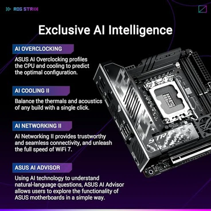 ASUS ROG Strix Z890-I Gaming WiFi Mainboard Sockel Intel LGA 1851 (Mini-ITX, Advanced AI, DDR5, WiFi 7, M.2, PCIe 5.0, Thunderbolt 4, Q-Release, DIMM Flex) – Bild 2