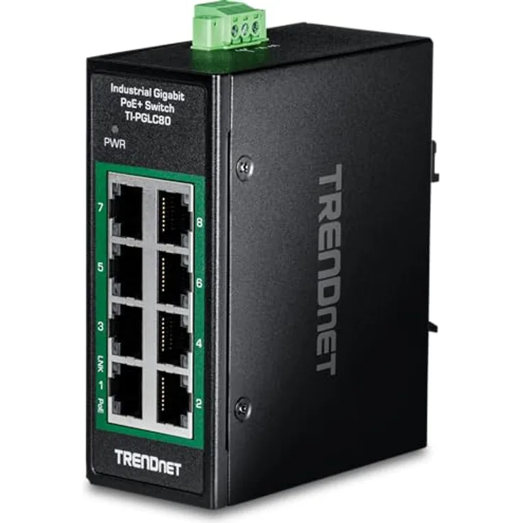 TRENDnet 8-Port Industrial Gigabit PoE+ DIN-Rail Mini Switch, TI-PGLC80