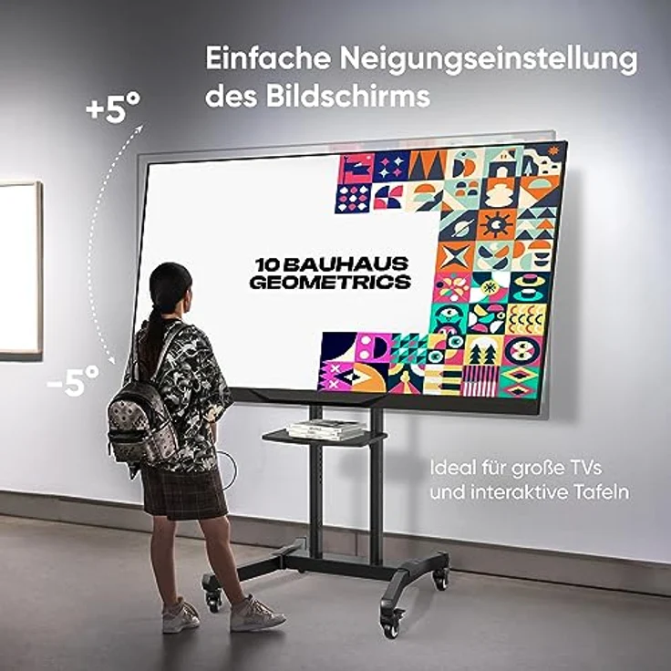 ONKRON Mobiler TV Ständer höhenverstellbar für 50” - 90” TVs bis zu 100 kg - Standfuss TV Ständer rollbar - VESA Standfuß 800x600 - Fernsehständer mit Rollen/TV Standfuß Schwarz TS1891-B – Bild 4