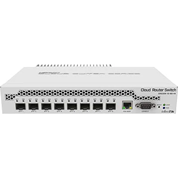 MikroTik CRS309-1G-8S+IN, Managed Switch mit 8 SFP+ Ports (10Gbps) und 1 Gigabit Ethernet Port, weiß