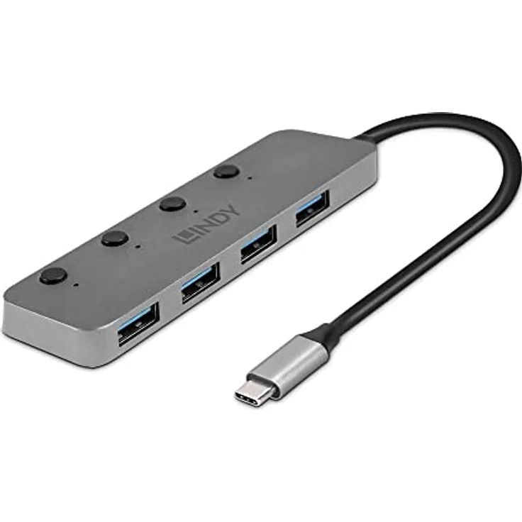 LINDY 43383 4 Port USB 3.2 Gen 1 Typ C Hub mit Ein-/Ausschalter