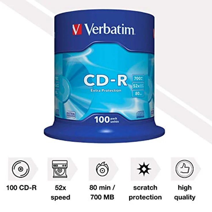Verbatim CD-R Extra Protection 700 MB - 52-fache Brenngeschwindigkeit - Extraschutz - hohe Lebensdauer - 100 Stück Spindel – Bild 2