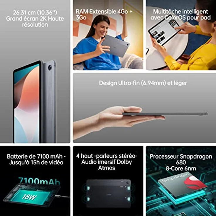 Oppo Pad Air WLAN-Tablet, 2K-Display, 10,4 Zoll, 4 GB+64 GB, Akku 7100 mAh, Schnellladung 18 W-Grau, 64GB – Bild 2
