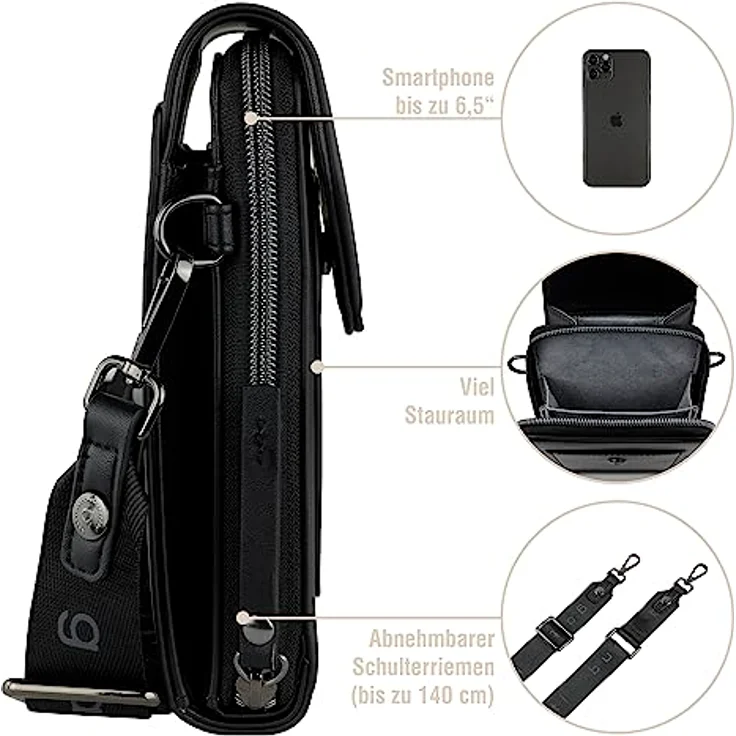 bugatti Almata Handytasche, schwarz, 100% Polyurethan, 11 cm x 4 cm x 17.5 cm – Bild 4