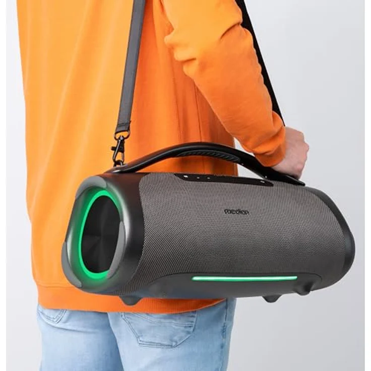MEDION P61768 tragbarer Bluetooth Lautsprecher (Akku, Bass Boost, RGB Lichteffekte, IPX7 Wasserschutz & robust, integrierte Powerbank, 2X 25 W + 50 W RMS) Anthrazit – Bild 3