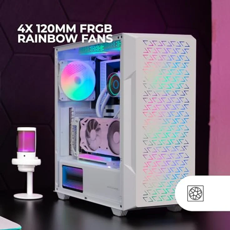Mars Gaming MC-GEO ATX Gaming Gehäuse, 4x 120mm FRGB Lüfter, Seitenfenster aus gehärtetem Glas, Flüssigkeitskühlung bis 360mm, Weiß – Bild 5