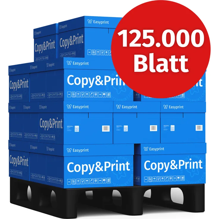Easyprint Kopierpapier A4, 125000 Blatt (25x5000), Premium Druckerpapier, hochweiß CIE 160, PEFC-zertifiziert, Testsieger