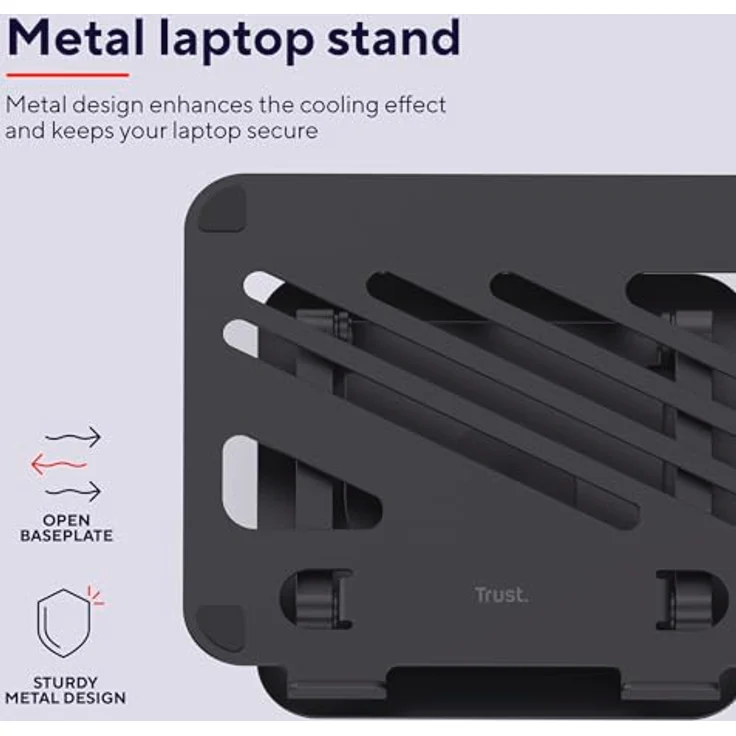 Trust Zeff Höhenverstellbarer Laptop Ständer für Laptop 16 Zoll mit 360-Grad-Drehung, Faltbarer Anti Rutsch Laptop Halterung für Lenovo, MacBook, HP, Dell, Schreibtisch, Home Office - Schwarz – Bild 3