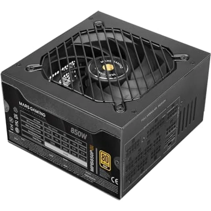 Mars Gaming MPB850PSI, Vollmodulares ATX-Netzteil 850W, 80Plus Gold 90%, 10 Jahre Garantie, SI-Lüfter 14cm, DC-DC und SMD-Technologie, ATX 3.1 und PCIe 5.1, Schwarz