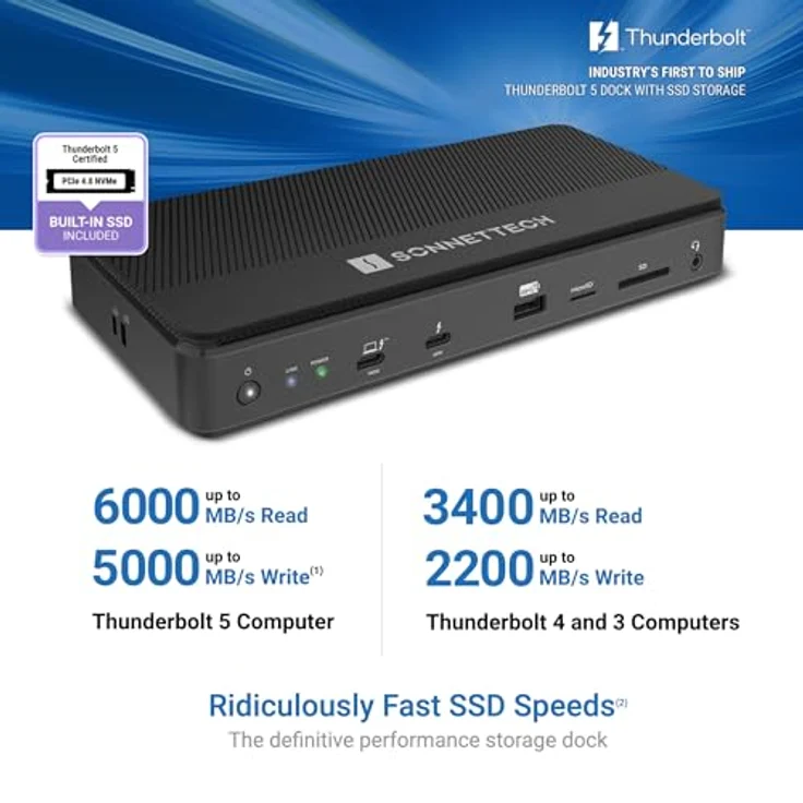 SoNNeT Echo 13 Thunderbolt 5 SSD-Dock (1TB) – 6000 MB/s NVMe-Speicher, 4 Thunderbolt 5-Anschlüsse, 4 USB-A, 2,5 Gb Ethernet, 8K-Display – Mac, Windows, Chromebook, iPad Pro – Bild 3