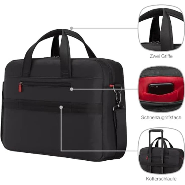 WENGER Meteor Brief Laptop-Tasche, für Notebooks bis 17 Zoll, Tabletfach, 22 l, Schwarz, recyceltes Außenmaterial, abnehmbarer Schulterriemen – Bild 5