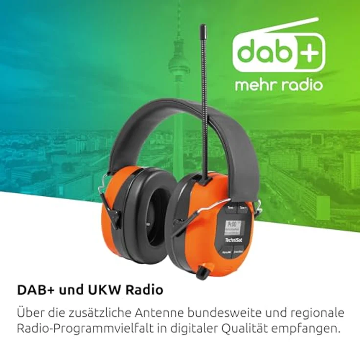 TechniSat STEREOMAN DAB+ OD – Kabelloser Stereo DAB+/FM Bluetooth-Kopfhörer mit Kapselgehörschutz orange/schwarz – Bild 5