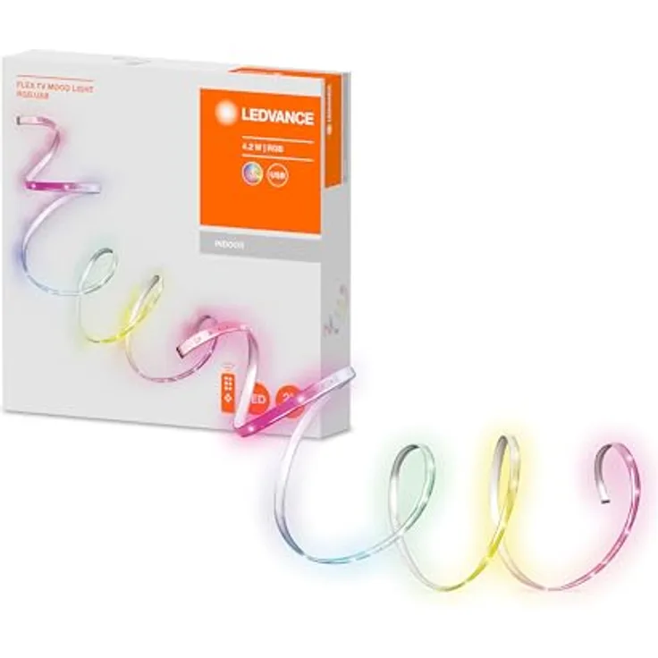 LEDVANCE TV LED Strips 1m mit USB Anschluss, RGB inklusive Fernbedienung, Hintergrundbeleuchtung Fernseher, Beleuchtung für Bilder, Lichtband selbstklebend, TV Surround FLEX St Rgbw-farben Änderbar