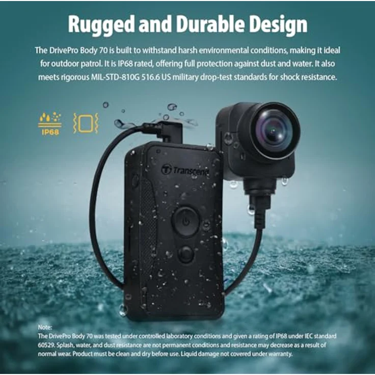 Transcend Body Camera Transcend - DrivePro Body 70, Separate Kamera (GPS-Empfänger, Akku, WLAN, Eingebautes Mikrofon, Nachtsicht, Bluetooth, Eingebautes Display, QHD), Dashcam, Schwarz – Bild 5