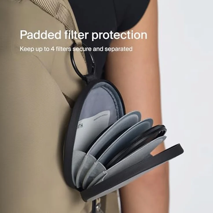 Urth Filtertasche für 4 runde Filter, wetterfestes und gepolstertes Etui mit Karabinerhaken, schwarz – Bild 3