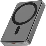 S&T Design Magnetisch Powerbank Magsafe kompatibel Kabellos Powerbank Externer Akku PB 10000 mAh, für iPhone Grau Wireless LED Anzeige Schnellladefunktion