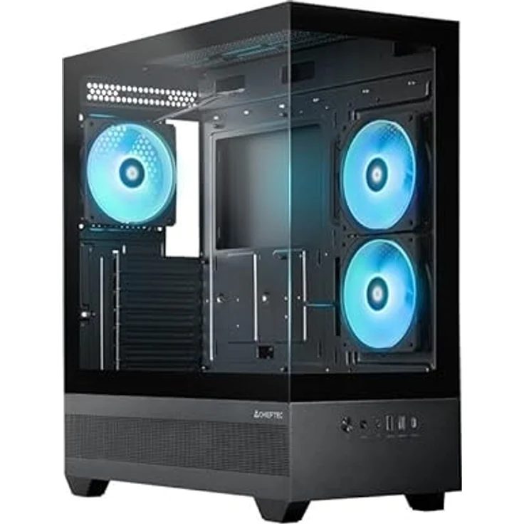 Chieftec GT-01B-OP VISTA, Midi Tower PC-Gehäuse in Schwarz, ATX/micro ATX/Mini-ITX, mit gehärteten Glasplatten und A-RGB-Beleuchtung, ideal für Gaming – Bild 1