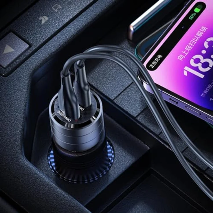 Usams Autoladegerät Mini US-CC176 Dualer USB-Anschluss und Typ-C, Schnellladung, 95 W, Transparent / Schwarz – Bild 8