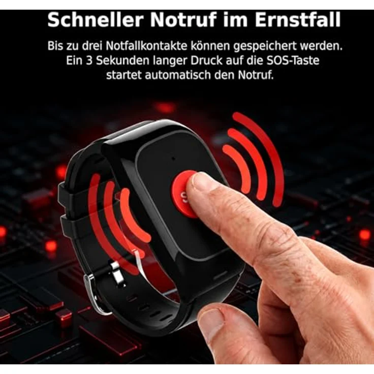 NikuTRAX SOS One Protect – GPS-Notrufarmband für Demenz & Senioren, 4G/LTE, automatische Sturzerkennung, IP67 wassergeschützt, großer SOS-Knopf – Bild 3