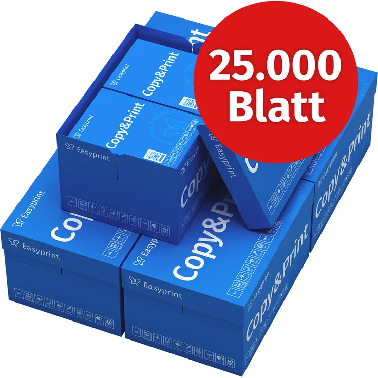 Easyprint Kopierpapier A4, 25000 Blatt (50x500), Premium Druckerpapier, hochweiß CIE 160, PEFC-zertifiziert, Testsieger