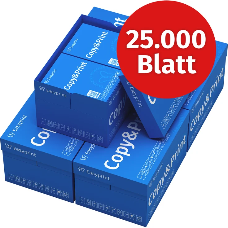 Easyprint Kopierpapier A4, 25000 Blatt (50x500), Premium Druckerpapier, hochweiß CIE 160, PEFC-zertifiziert, Testsieger