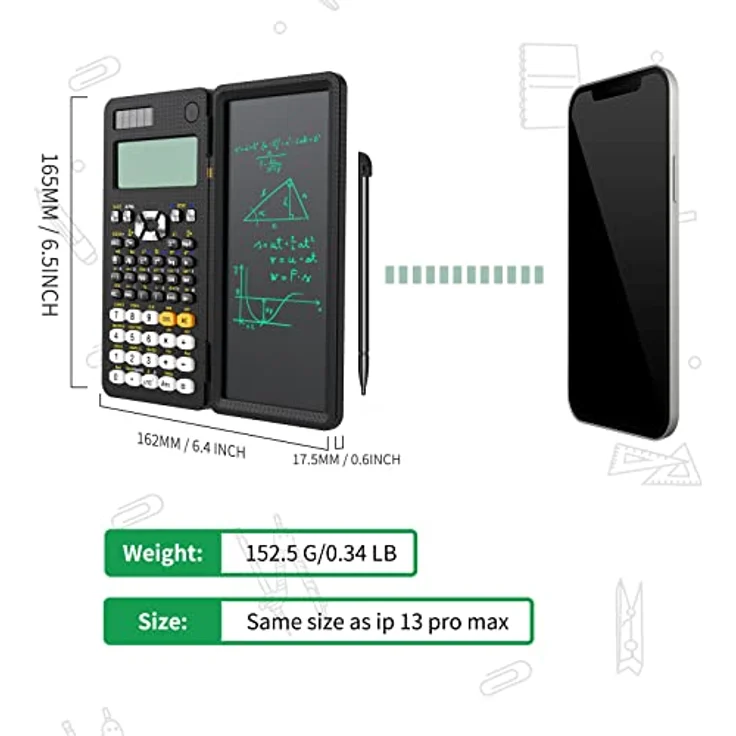NEWYES Scientific Taschenrechner 417 Funktionen Engineering Calculator mit Schreibtafel und Stift für Studenten, Lehrer, Ingenieure, Solar und Batterie Dual Stromversorgung – Bild 5