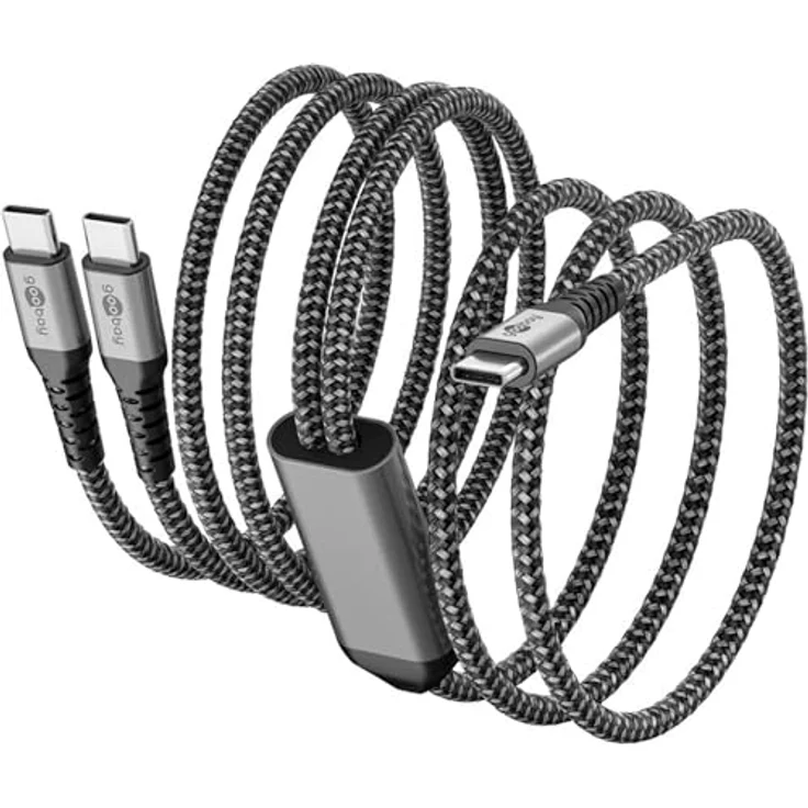 Goobay USB-C-Textilkabel 60 W Power Delivery, 1,5 m, schwarz-grau, Y-Verzweigung für gleichzeitiges Laden und Datenübertragung – Bild 6