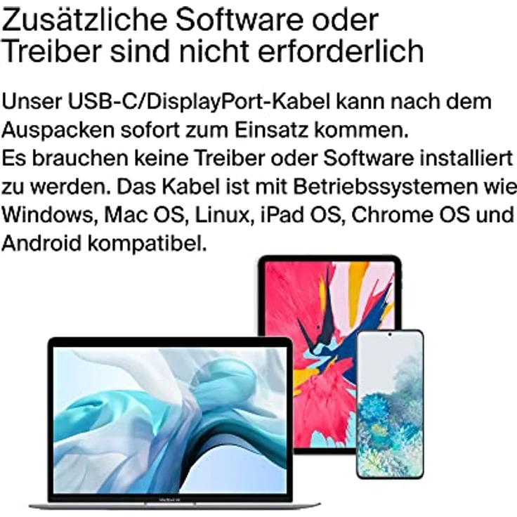 Belkin USB-C/DisplayPort 1.4-Kabel, 2 m, 32,4 Gbit/s, 8K bei 60 Hz oder 4K bei 144 Hz, mit HBR3, DSC, HDCP 2.2, DP-Alt-Modus, abwärtskompatibel, geeignet für Windows, MacOS, iPadOS, Android und mehr – Bild 5