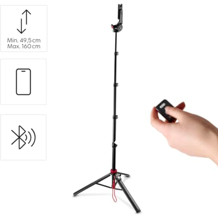 Hama Handy-Stativ Solid 160 2D, kompaktes Reisestativ mit Fernauslöser, max. 160 cm für Content Creator – Bild 2
