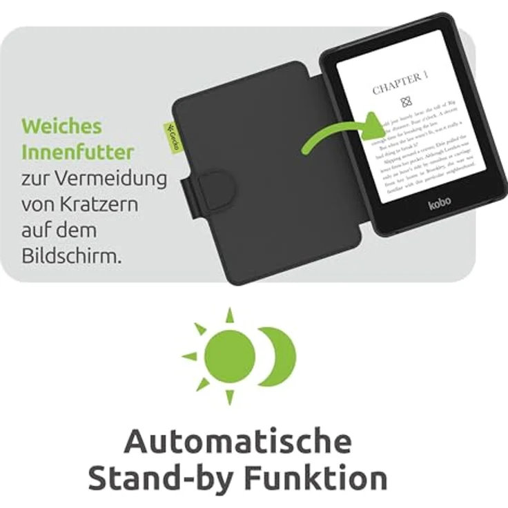 Gecko Covers Cactus Cover für Kobo Libra, E-Reader Schutzhülle mit Mikrofaser-Innenfutter und automatischer Standby-Funktion, 17,8 cm (7") – Bild 3
