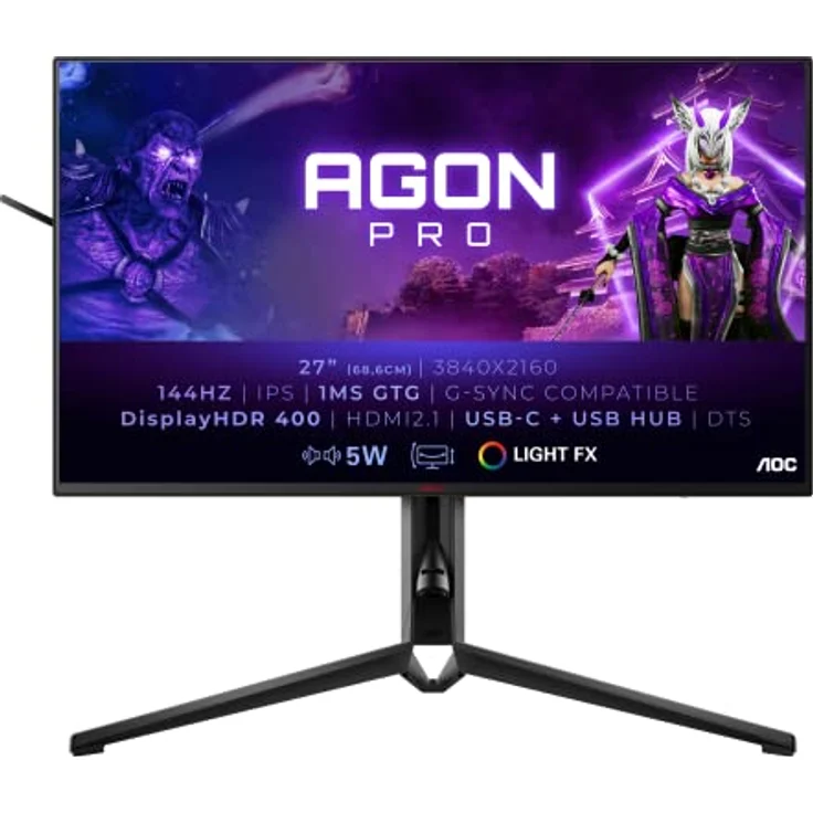 AOC Agon Pro AG274UXP - 27 Zoll UHD Gaming Monitor, 144 Hz, 1 ms, FreeSync, G-Sync Compatible, HDR600 (3840x2160, HDMI 2.1, DisplayPort, USB-C, USB Hub) schwarz – Bild 1