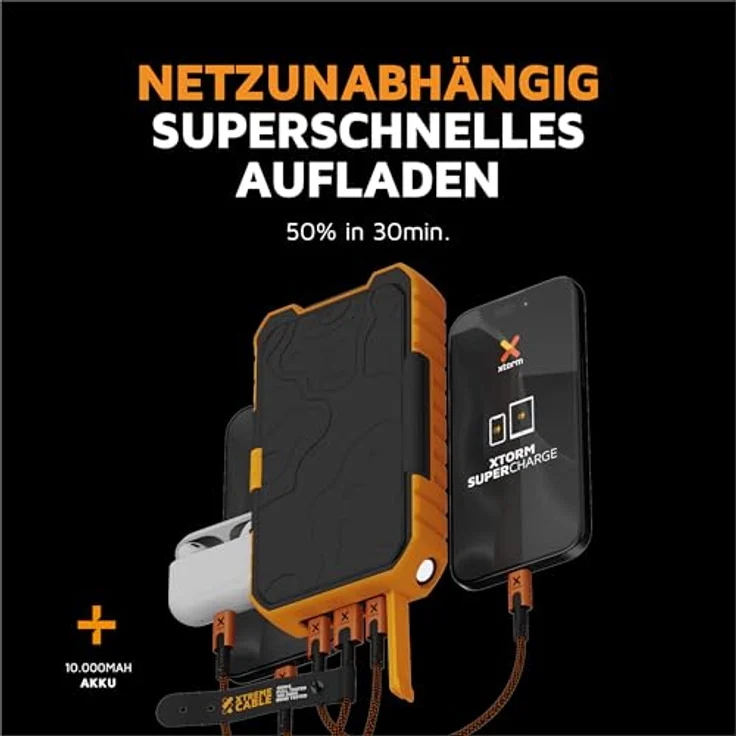 Xtorm Rugged Solar Powerbank 10.000 mAh - 20W - USB-C PD - USB-A Quick Charge - Outdoor Powerbank - IP65 - Orange – Bild 3
